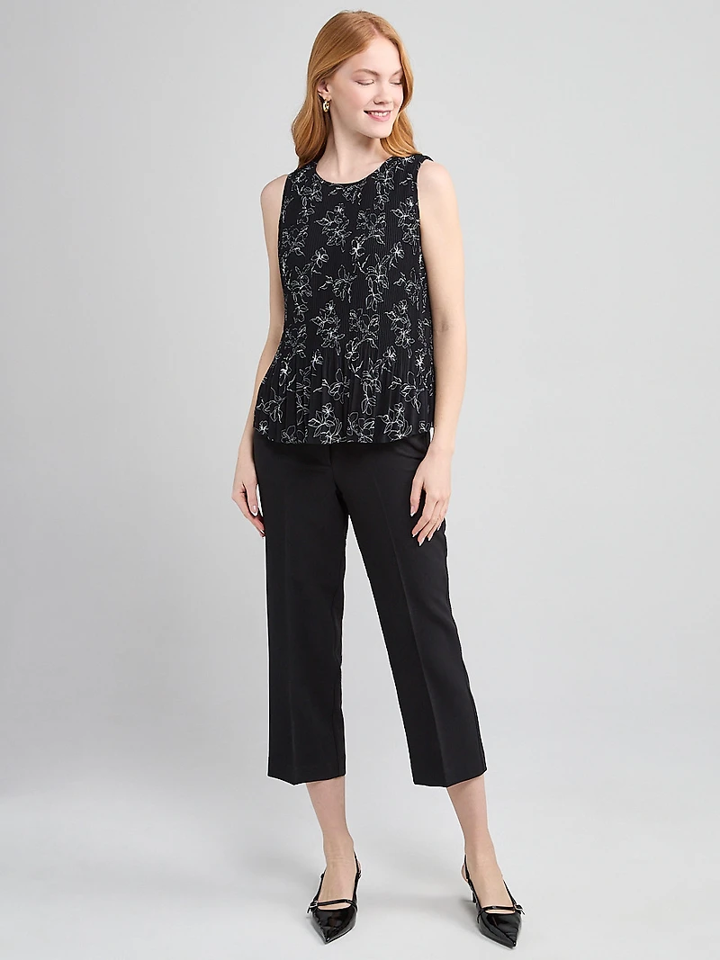 Sleeveless Pleated Top Line Floral