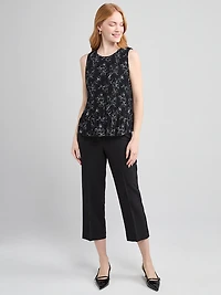 Sleeveless Pleated Top Line Floral