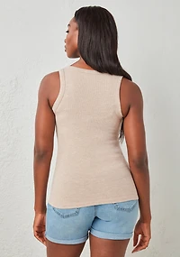 Sleeveless Rib Knit Tank Doeskin