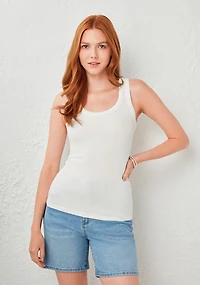 Sleeveless Rib Knit Tank White
