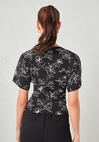 T-Shirt With Side Shirring Line Floral