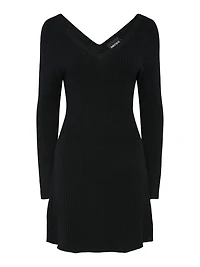 Prista Long Sleeve V-Neck Rib Knit Dress Black
