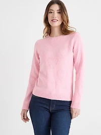 Crew Neck Pompom Heart Sweater Light Pink