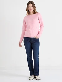 Crew Neck Pompom Heart Sweater Light Pink