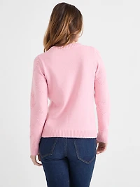 Crew Neck Pompom Heart Sweater Light Pink