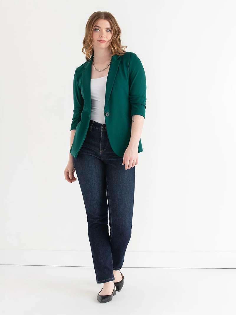 Eden Hampton Ponte Three-Quarter Ruched Sleeve Blazer