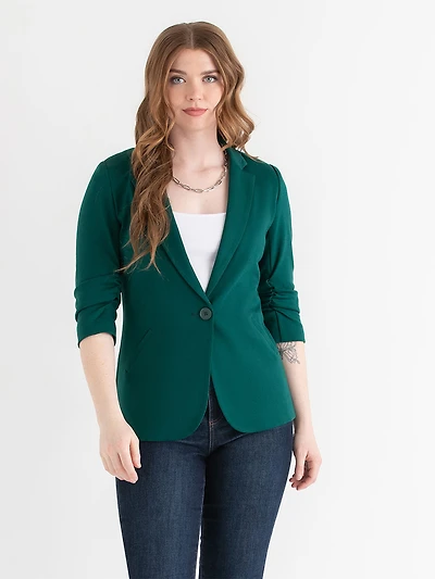 Eden Hampton Ponte Three-Quarter Ruched Sleeve Blazer