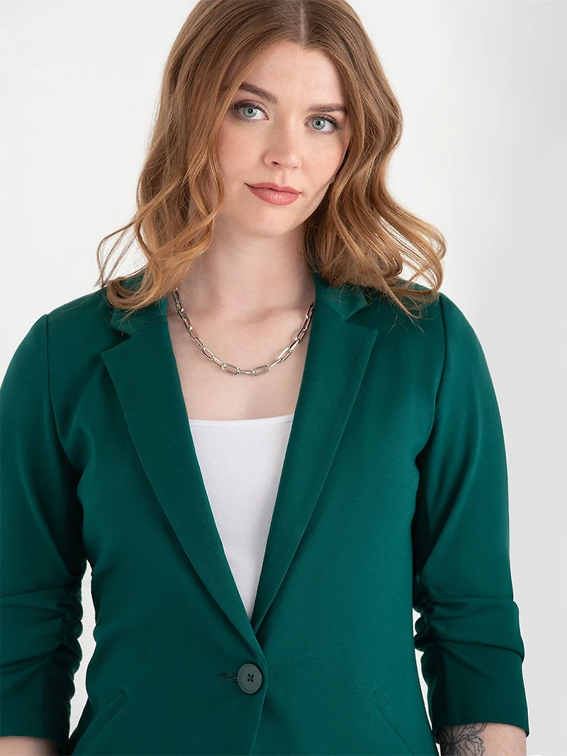 Eden Hampton Ponte Three-Quarter Ruched Sleeve Blazer