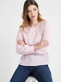 Light Pink Long Sleeve Embroidered Blouse