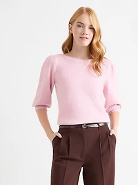 Puffed Elbow-Length Sleeve Pullover Coffee
