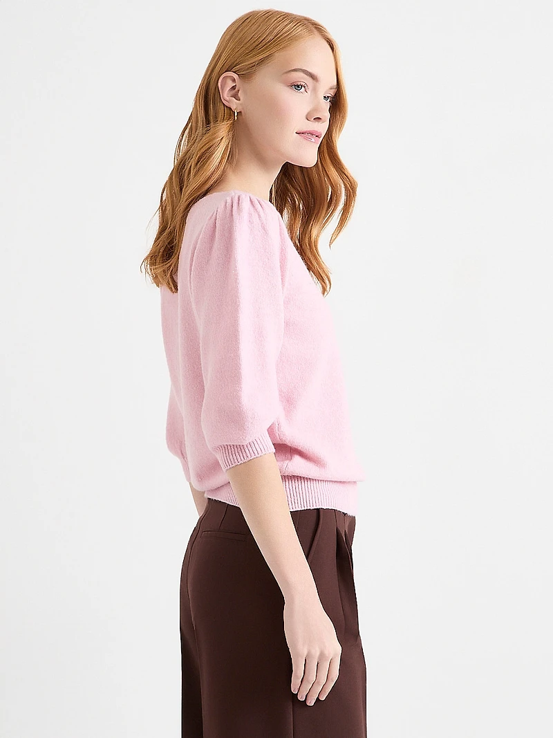Puffed Elbow-Length Sleeve Pullover Coffee