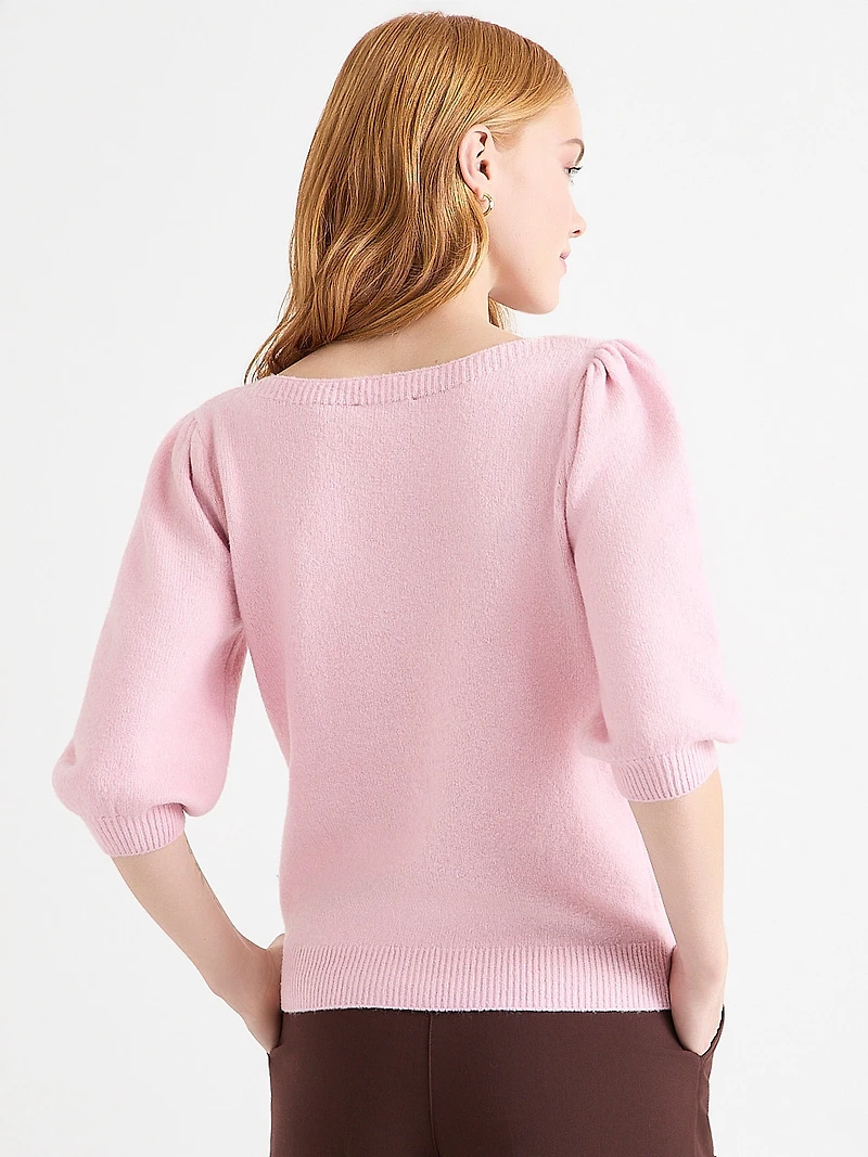 Puffed Elbow-Length Sleeve Pullover Coffee