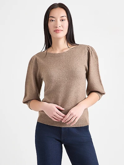 Puffed Elbow-Length Sleeve Pullover Mocha