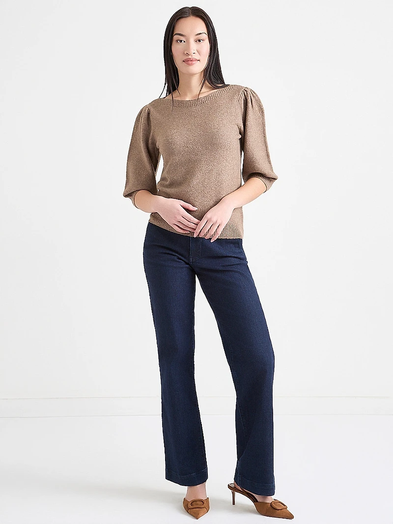 Puffed Elbow-Length Sleeve Pullover Mocha