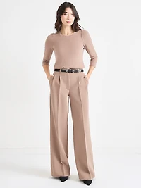 Super High Rise Pleated Wide Leg Pant Mocha