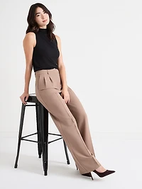 Super High Rise Pleated Wide Leg Pant Mocha