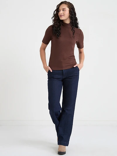 Whisper Knit Elbow Sleeve Turtleneck Coffee