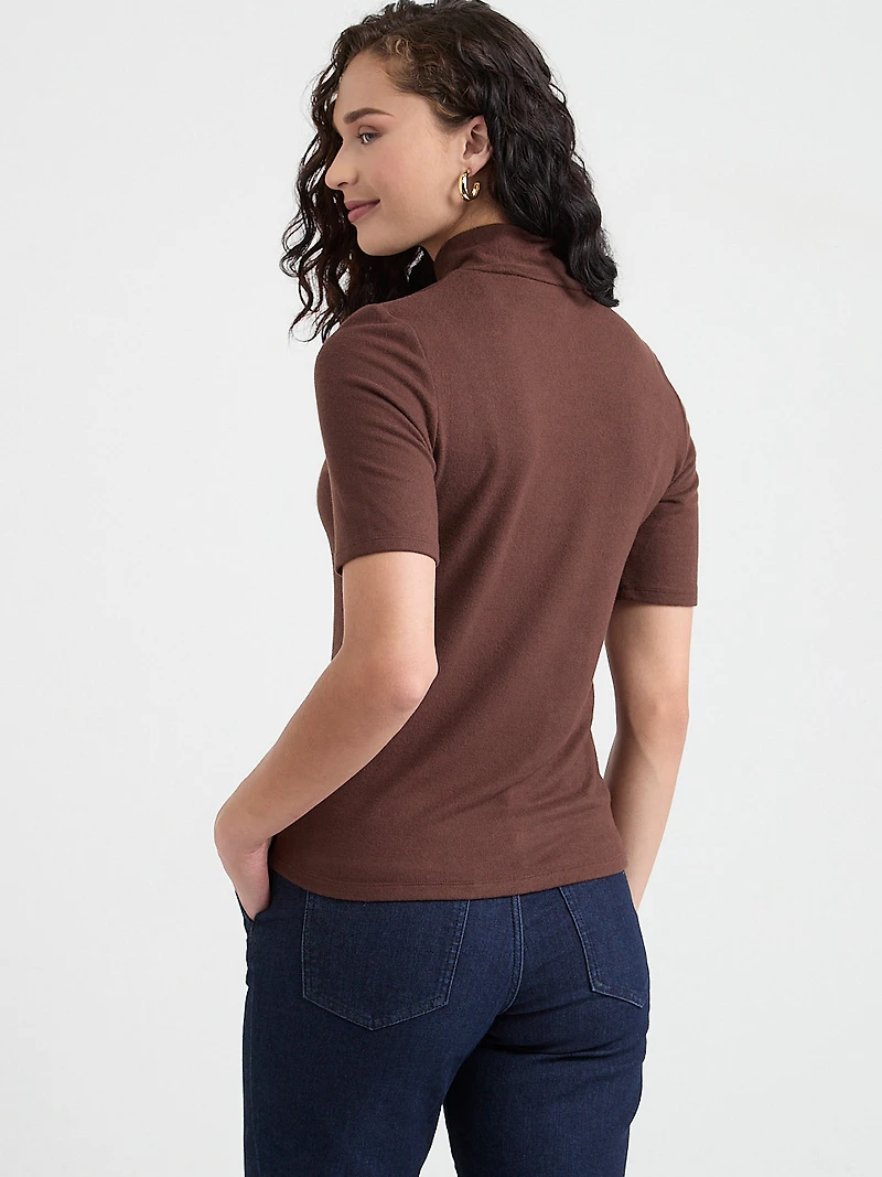 Whisper Knit Elbow Sleeve Turtleneck Coffee