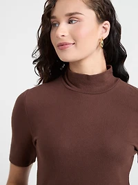Whisper Knit Elbow Sleeve Turtleneck Coffee
