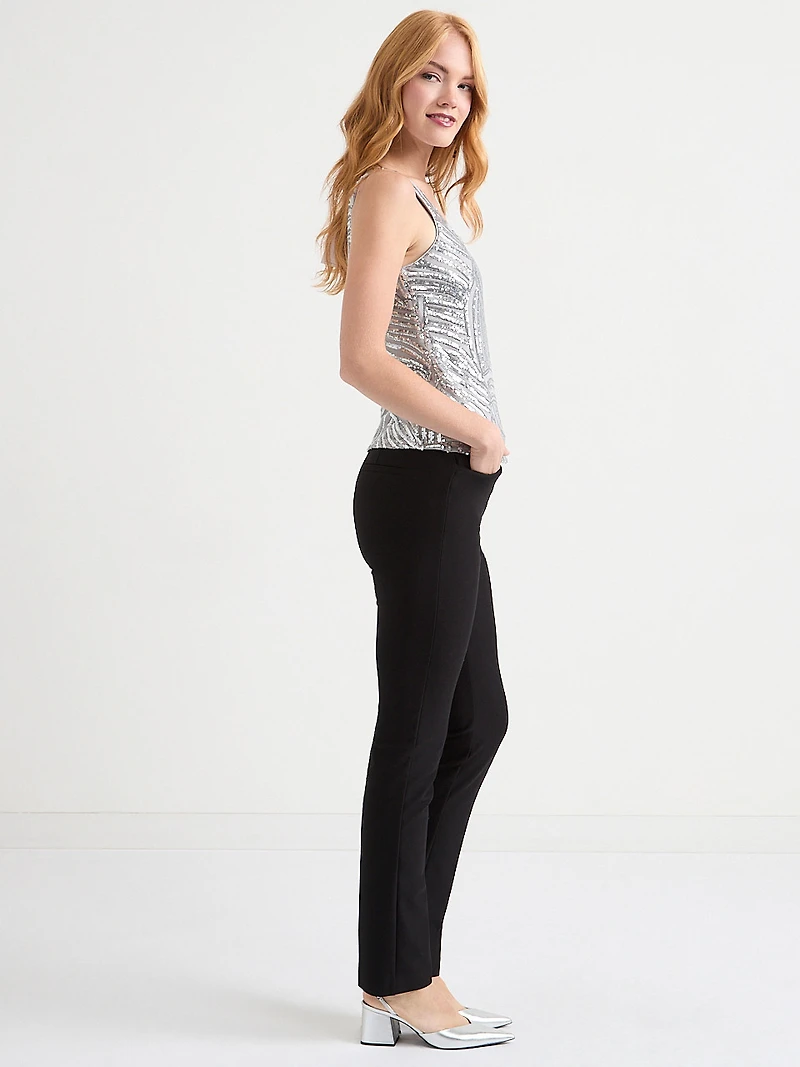 Sleeveless Sequin Scoop Neck Tank Silver Pattern