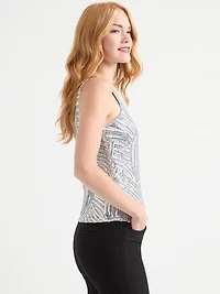 Sleeveless Sequin Scoop Neck Tank Silver Pattern
