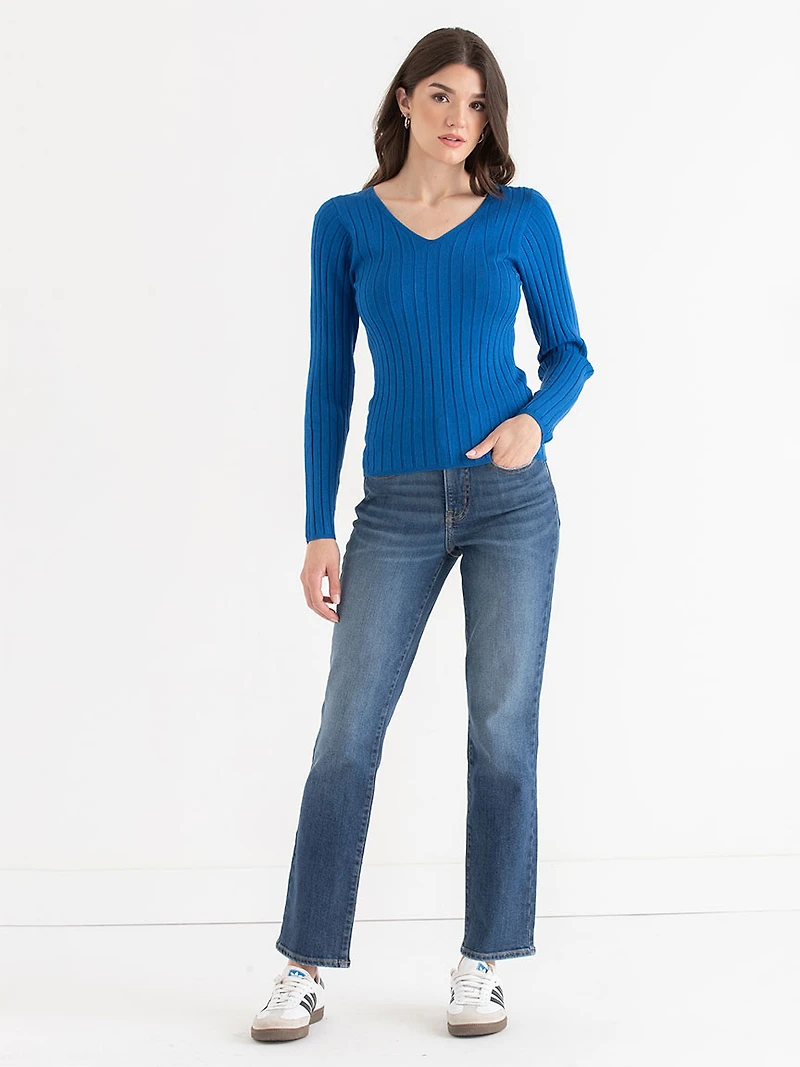 V-Neck Ribbed Sweater Beaujolais