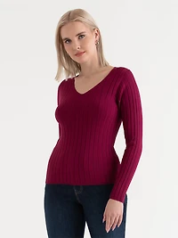 V-Neck Ribbed Sweater Beaujolais