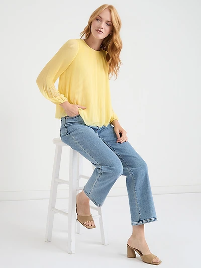 Long-Sleeve Release Pleat Blouse Pale Banana