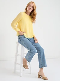 Long-Sleeve Release Pleat Blouse Pale Banana