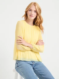 Long-Sleeve Release Pleat Blouse Pale Banana