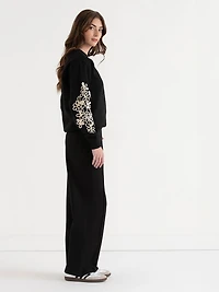 Classic Fit Cotton Crewneck Sweatshirt Infinity Arm Floral