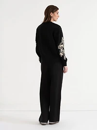 Classic Fit Cotton Crewneck Sweatshirt Infinity Arm Floral