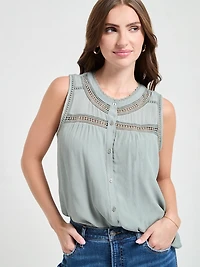 Sleeveless Crochet Insert Top Shadow