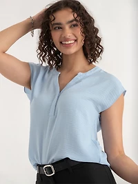 Linny Extend-Sleeve Henley Blue Animal