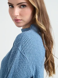 Long Sleeve Ribbed Funnel Neck Top Laurel