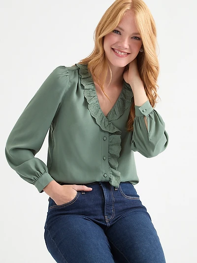 Ruffled V-Neck Blouse Laurel
