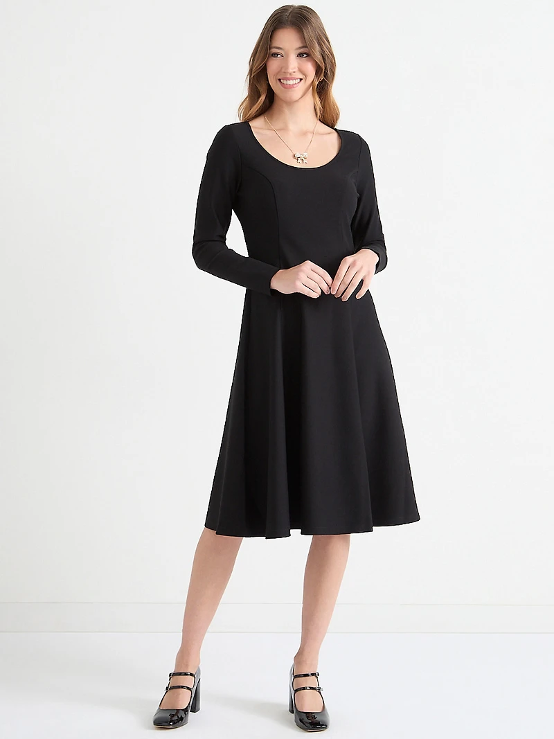Fit & Flare Long Sleeve Midi Dress Dark Charcoal