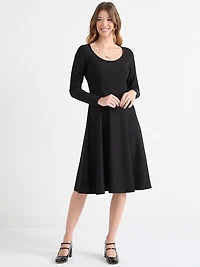 Fit & Flare Long Sleeve Midi Dress Dark Charcoal