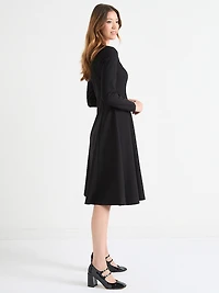 Fit & Flare Long Sleeve Midi Dress Dark Charcoal