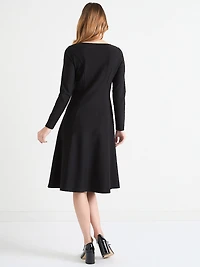Fit & Flare Long Sleeve Midi Dress Dark Charcoal
