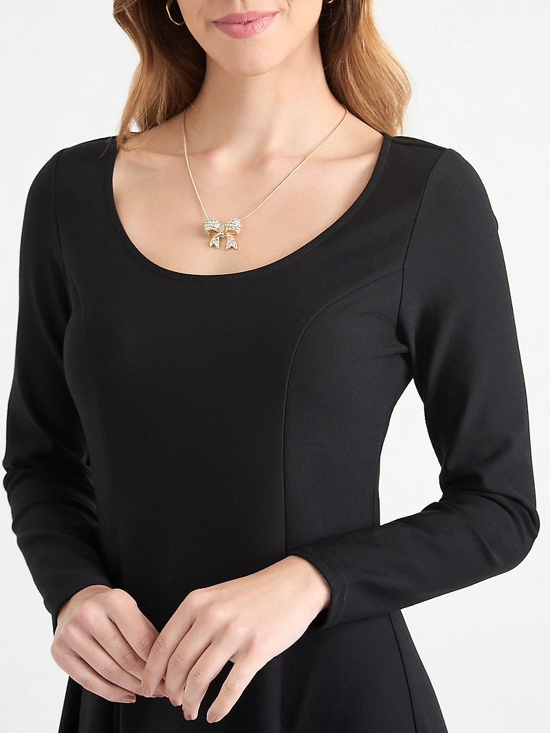 Fit & Flare Long Sleeve Midi Dress Dark Charcoal