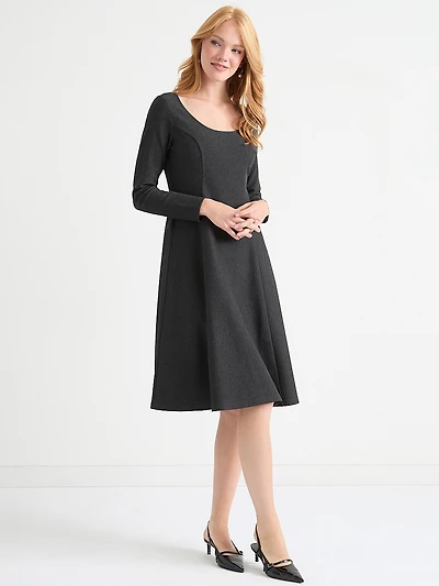 Fit & Flare Long Sleeve Midi Dress Dark Charcoal