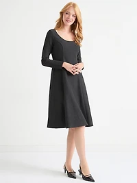 Fit & Flare Long Sleeve Midi Dress Dark Charcoal
