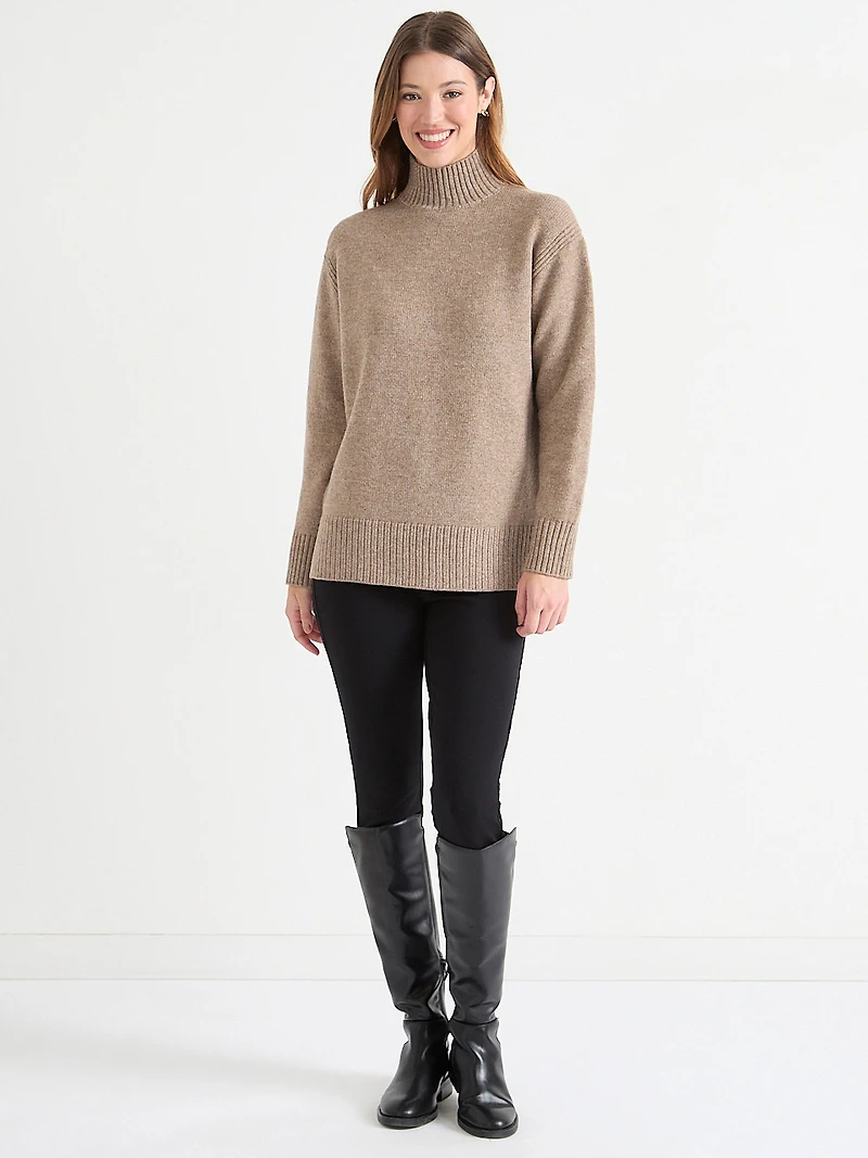 Wool-Blend Mockneck Tunic Sweater Classic Blue