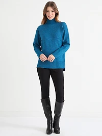 Wool-Blend Mockneck Tunic Sweater Classic Blue