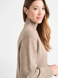 Wool-Blend Mockneck Tunic Sweater Tobacco