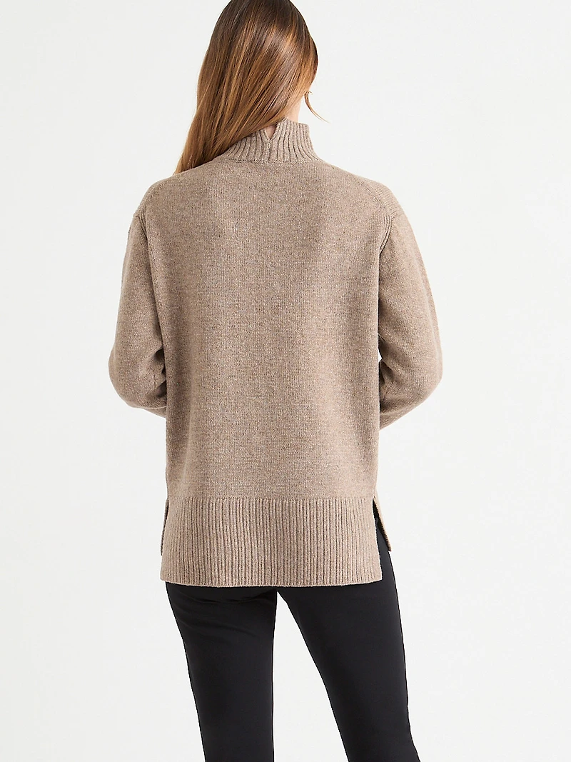 Wool-Blend Mockneck Tunic Sweater Tobacco