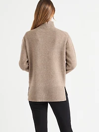 Wool-Blend Mockneck Tunic Sweater Tobacco