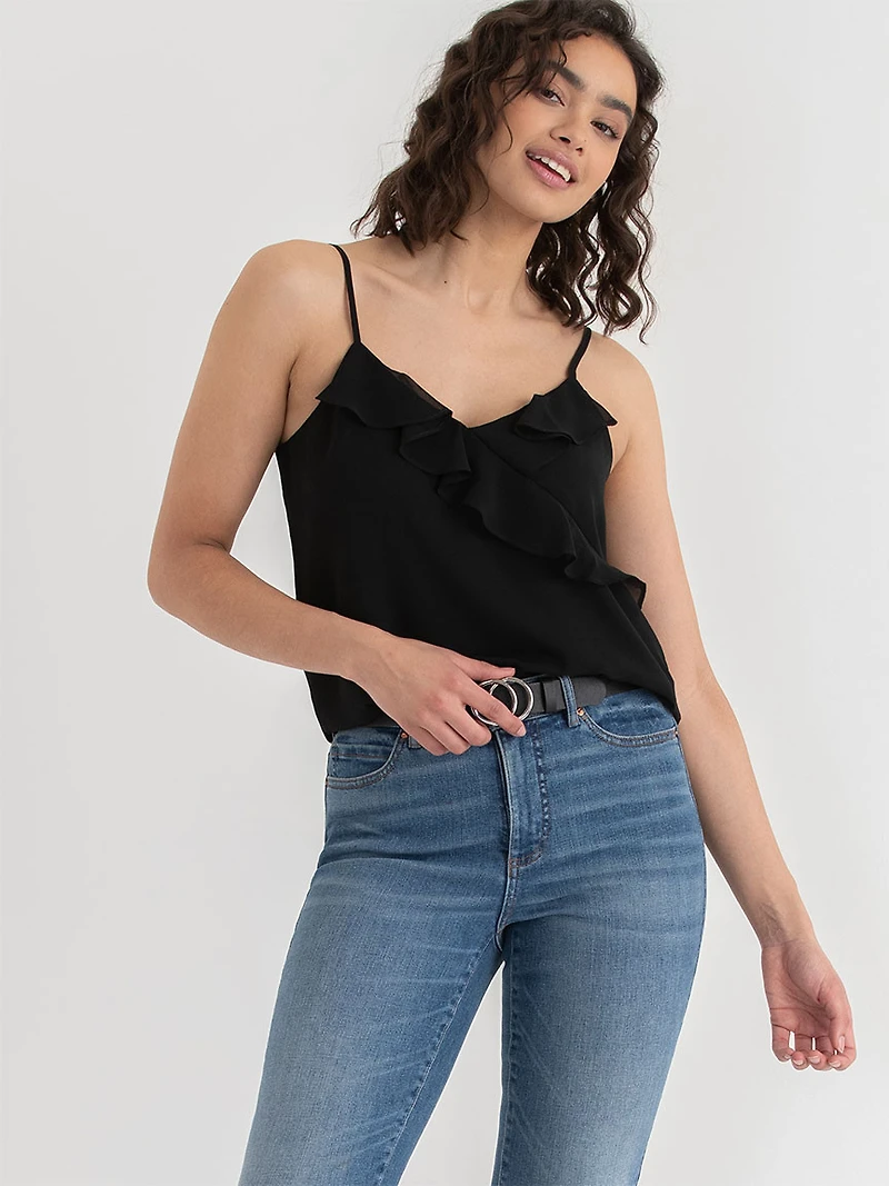 Ruffle Cami Blouse Black Floral Print