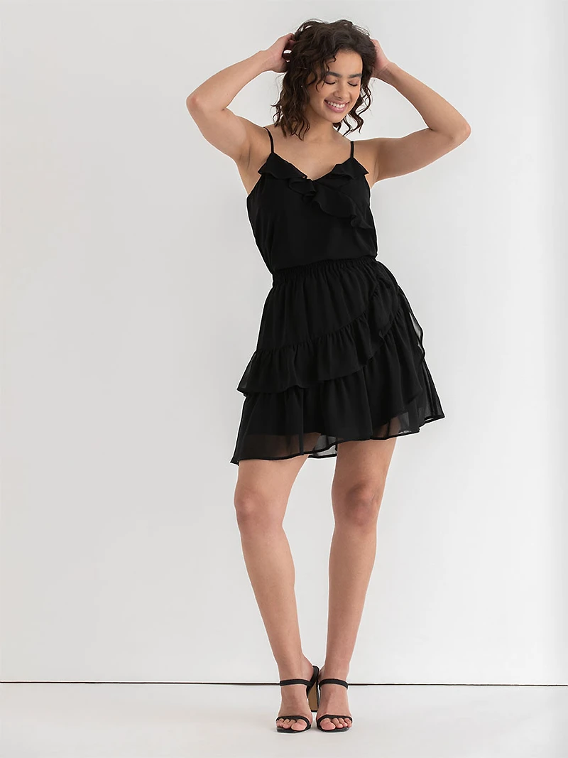 Ruffle Cami Blouse Black Floral Print